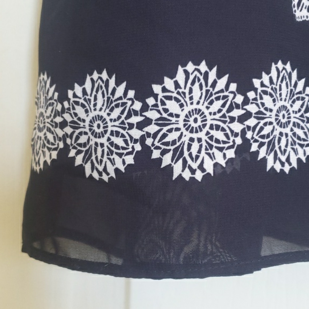 Vintage Navy Blue Mandala Print Flowy Pleated Skirt M/L - Picture 7 of 12